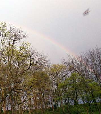 Rainbow in the snow with UFO